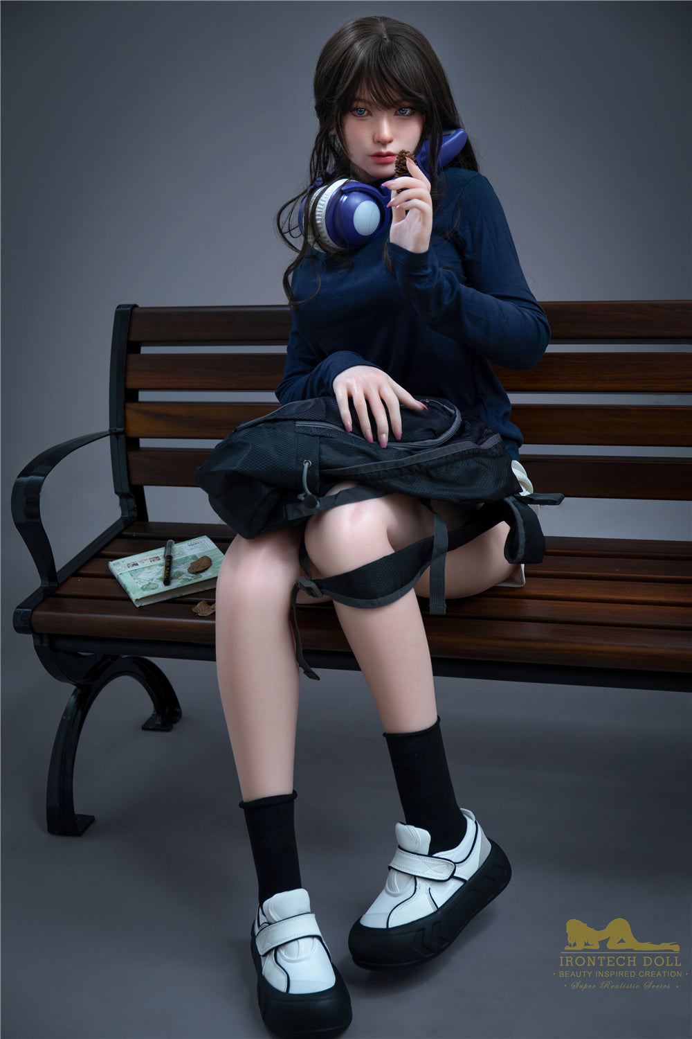 Cute Asian silicone sex doll with headset