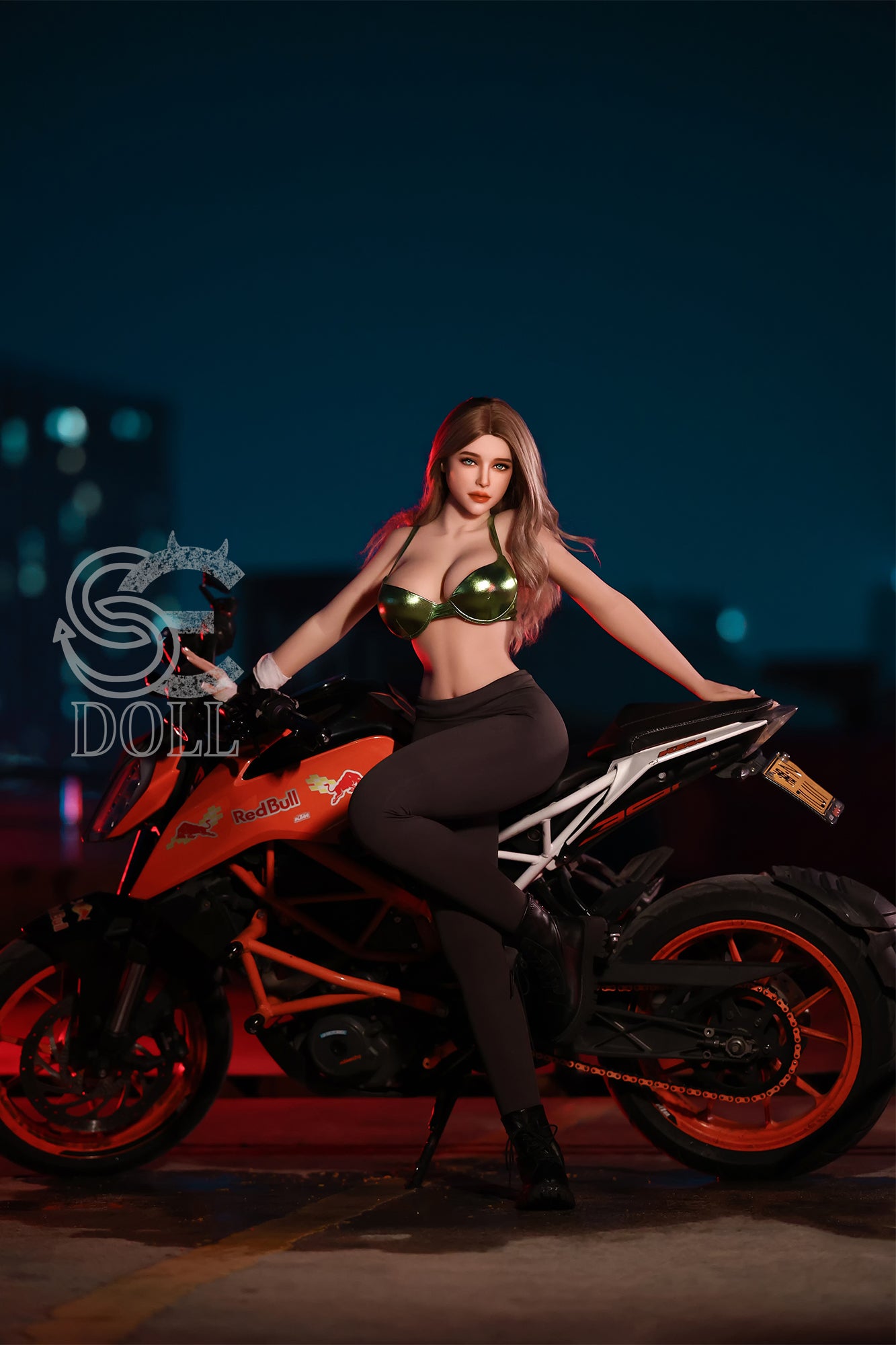 Motorcycle babe sex doll with realistic curves.
