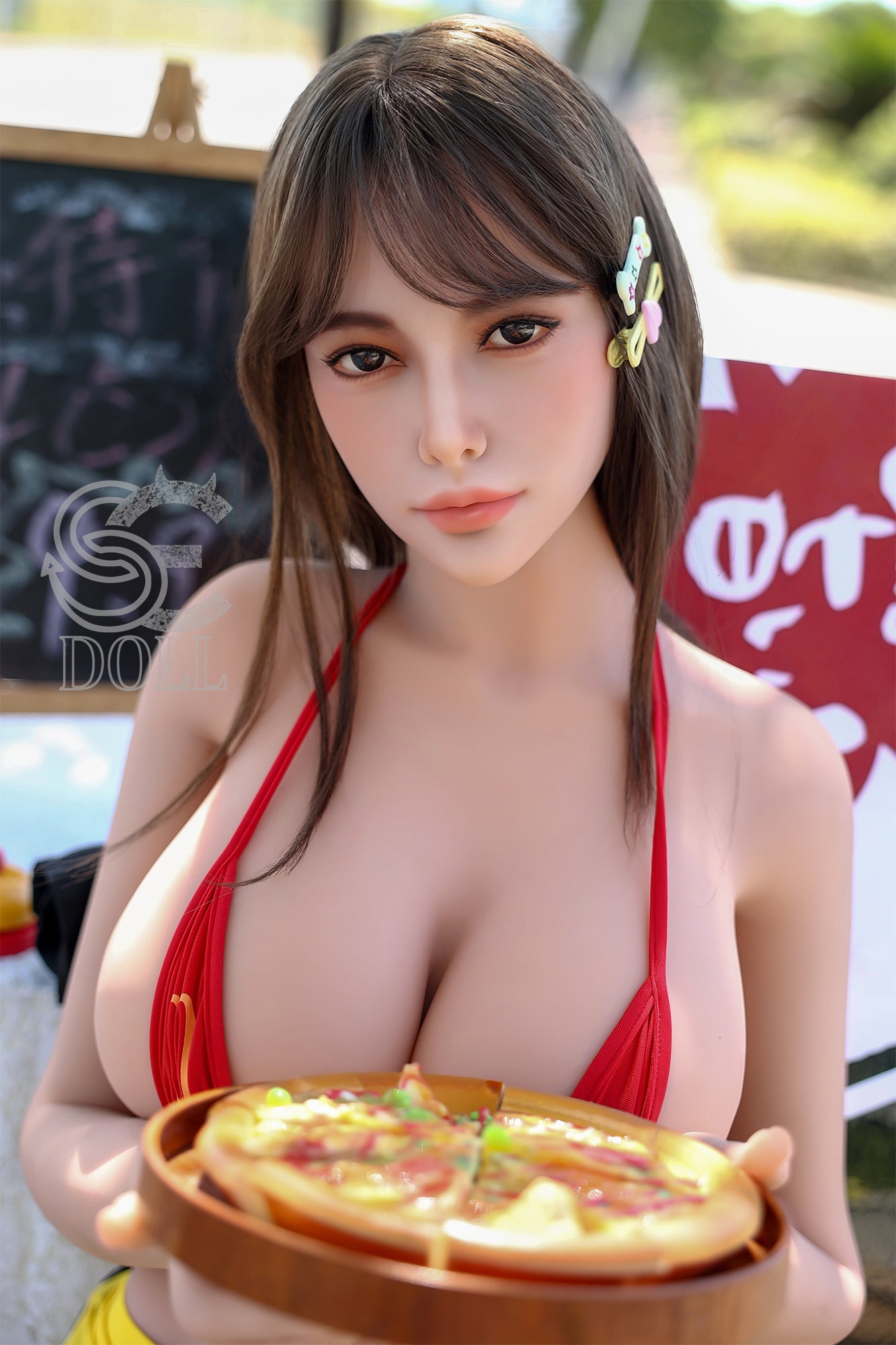 Hazel F. 157cm H Cup TPE Sex Doll by SEDOLL posing outdoors in sexy outfit.