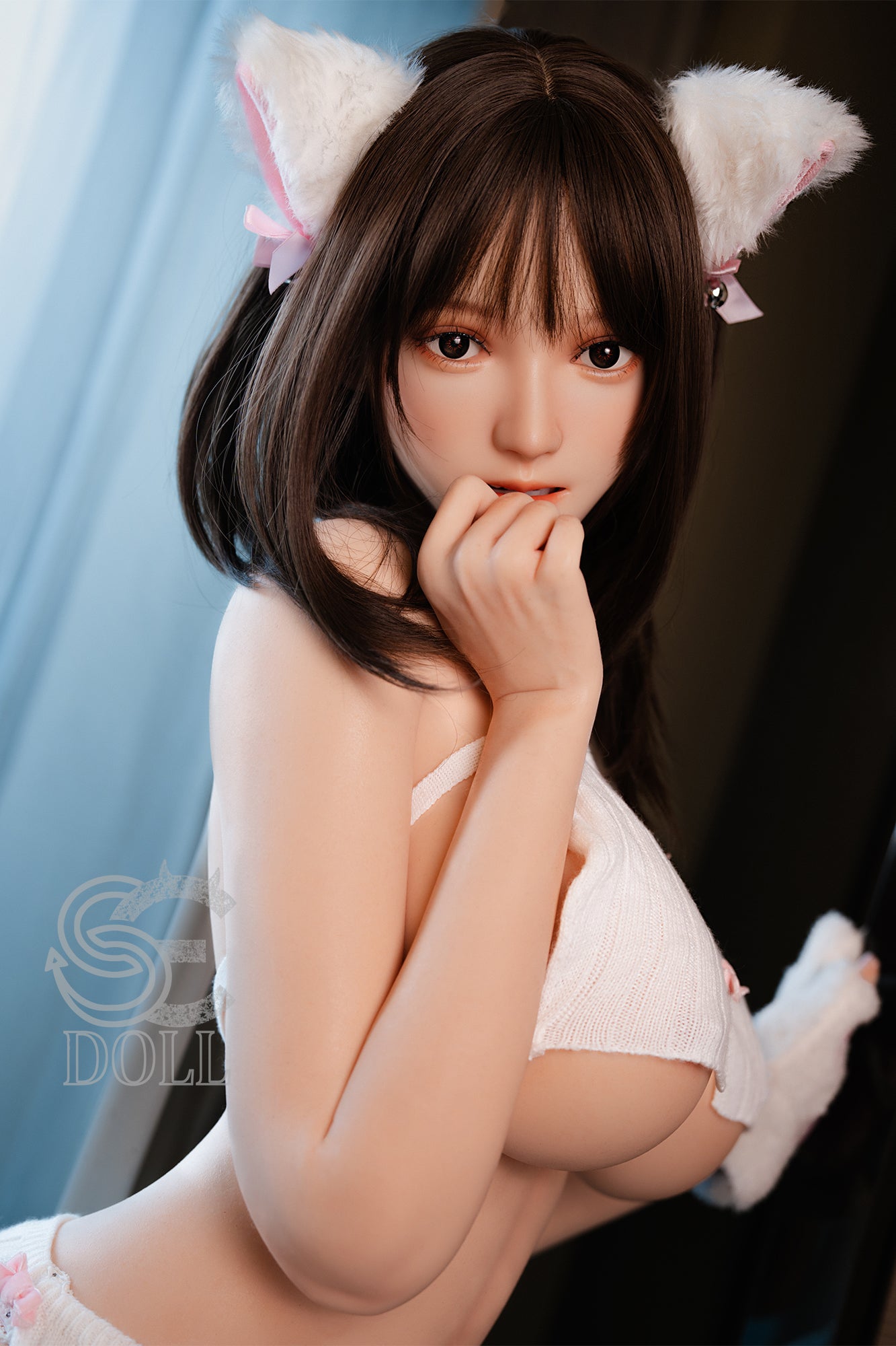 Asian silicone doll with short top and mini skirt. SEDOLL