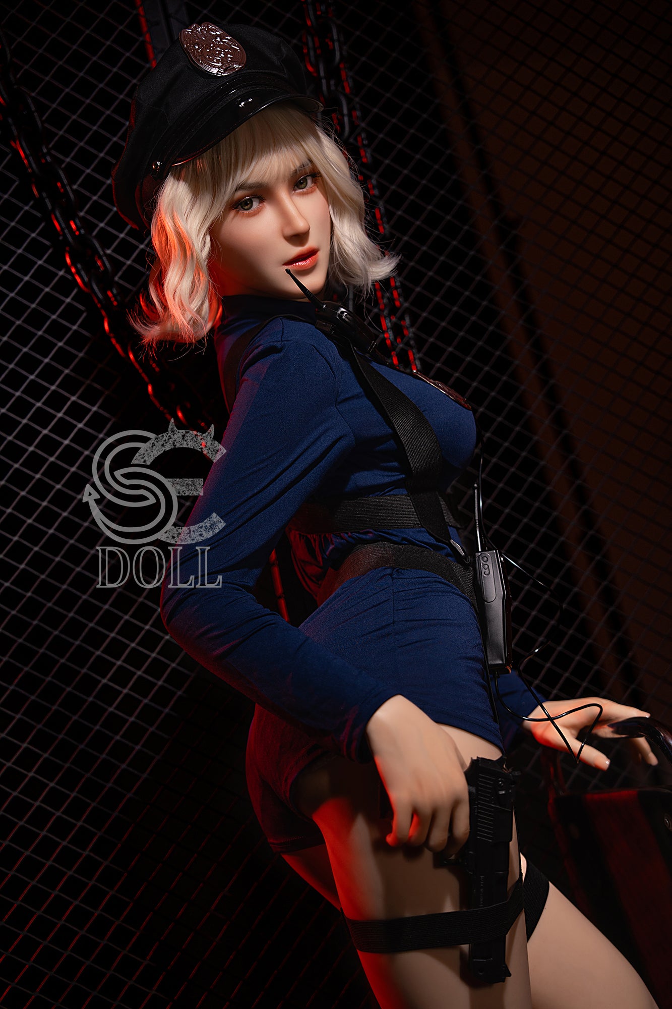 BDSM fantasy police sex doll with tight uniform.