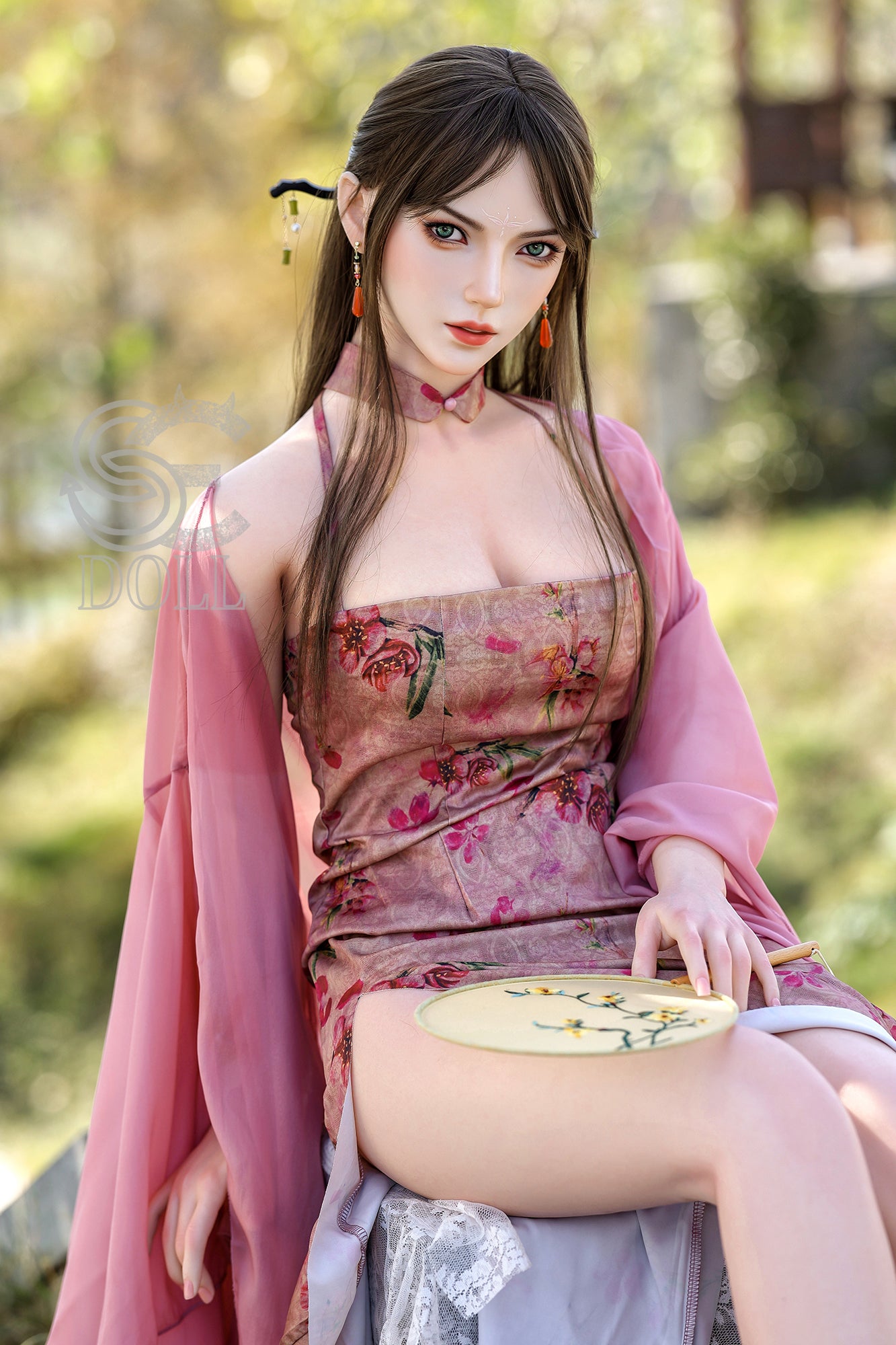 Asian skinny sex doll with seductive look.