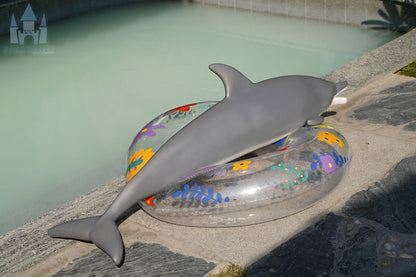 Silicone dolphin doll smooth gray skin detail view 