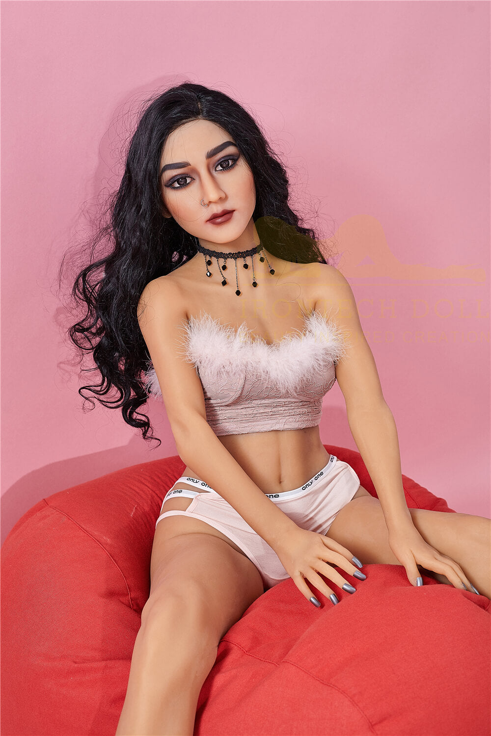 Realistic TPE sex doll with long black wavy hair