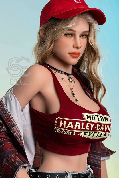Green-eyed blonde character-inspired TPE sex doll