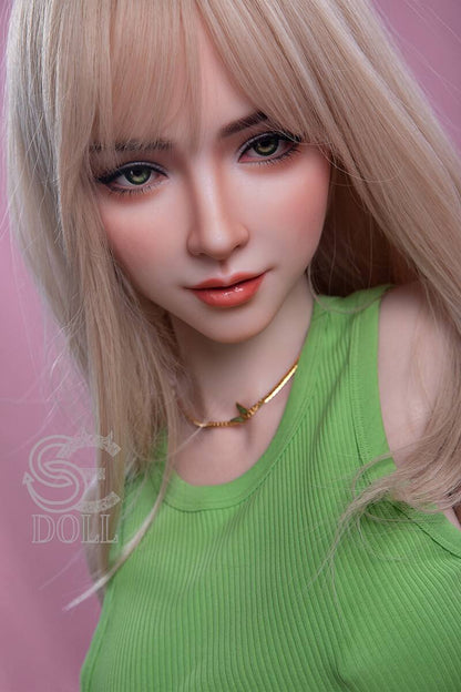 Blonde silicone sex doll with bright expressive styling