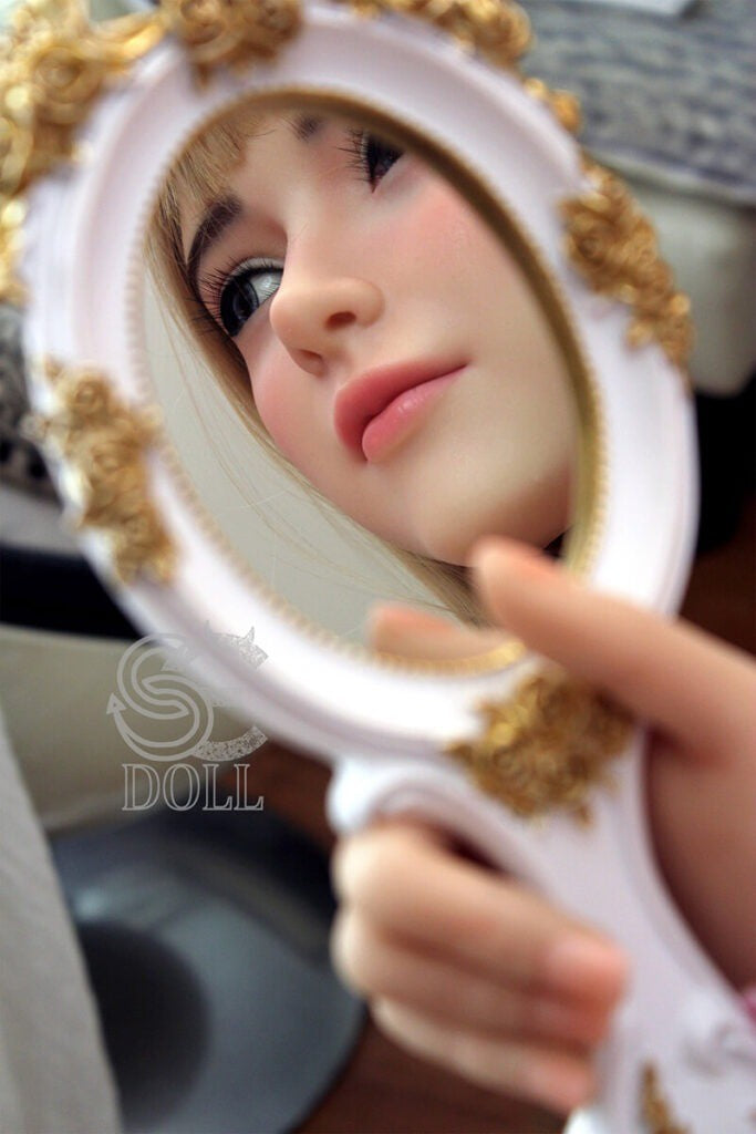 E Cup silicone sex doll with silky blonde hair and realistic appearance