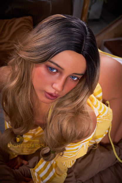Yellow bikini view of an Irontech Lexi realistic silicone sex doll