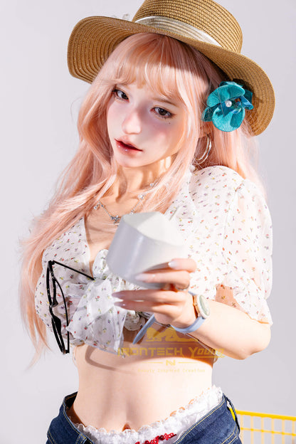 Mio D Cup Silicone Sex Doll wearing a floral top and sun hat